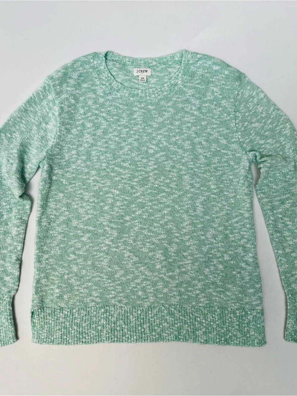 J.Crew Women Green Mint Mélange Cotton Blend Pullover Crew Neck Sweater Size XS